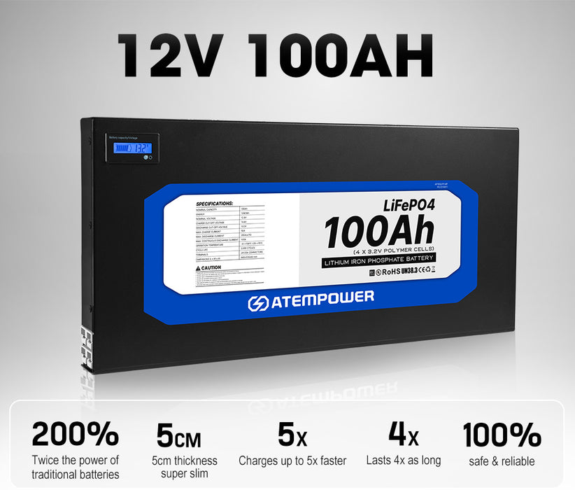 12V 100Ah Slimline Lithium Battery Lifepo4 Deep Cycle 4Wd Caravan Rv