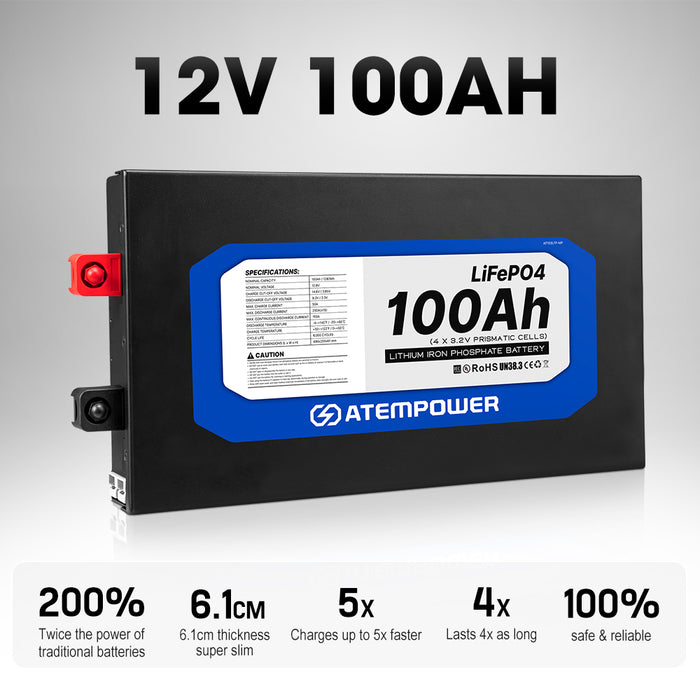 12V 100Ah Slimline Lithium Battery Lifepo4 Deep Cycle 4Wd Caravan Rv
