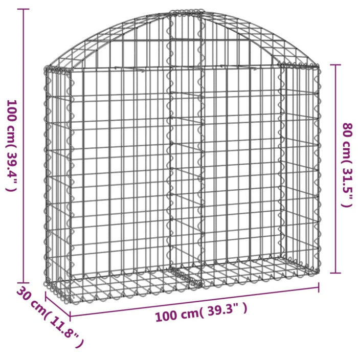 Arched Gabion Basket 100x30x80/100 Cm Galvanised Iron Optaxa