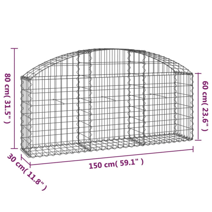 Arched Gabion Basket 150x30x60/80 Cm Galvanised Iron Optaat