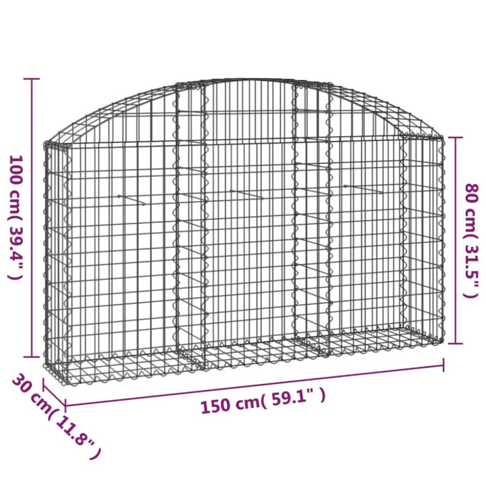 Arched Gabion Basket 150x30x80/100 Cm Galvanised Iron Optaaa