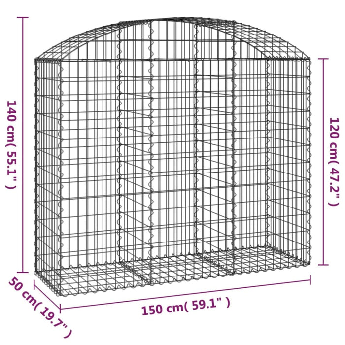 Arched Gabion Basket 150x50x120/140 Cm Galvanised Iron