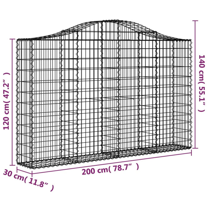 Arched Gabion Basket 200x30x120/140 Cm Galvanised Iron