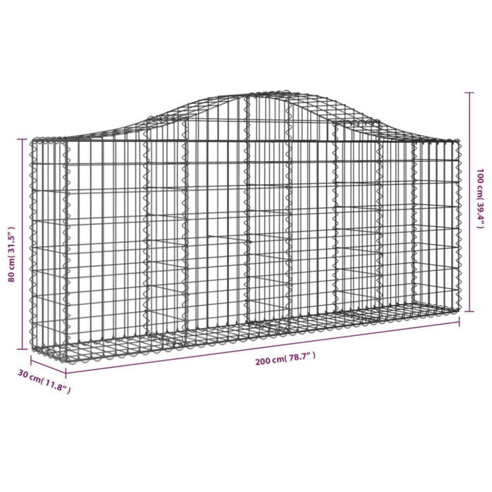 Arched Gabion Basket 200x30x80/100 Cm Galvanised Iron Opttna