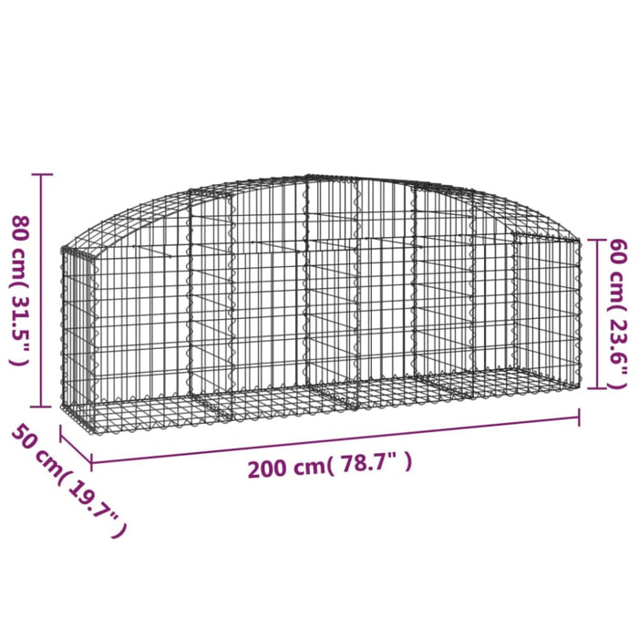 Arched Gabion Basket 200x50x60/80 Cm Galvanised Iron Optait