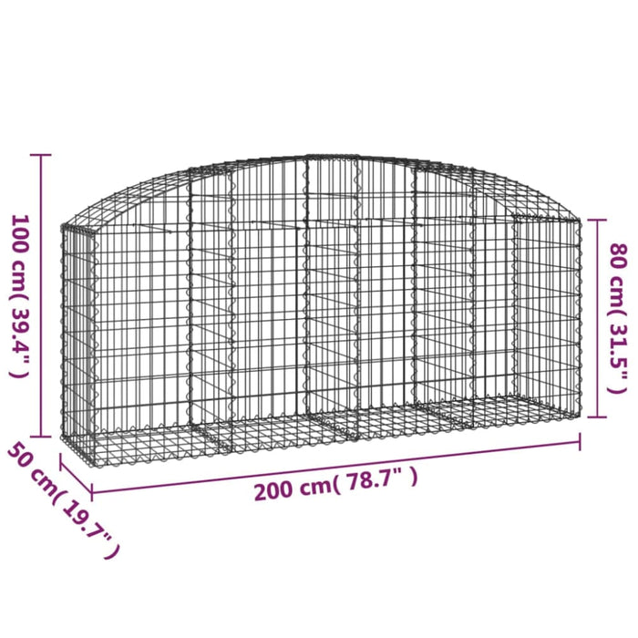 Arched Gabion Basket 200x50x80/100 Cm Galvanised Iron Optaia