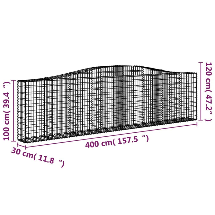Arched Gabion Basket 400x30x100/120 Cm Galvanised Iron