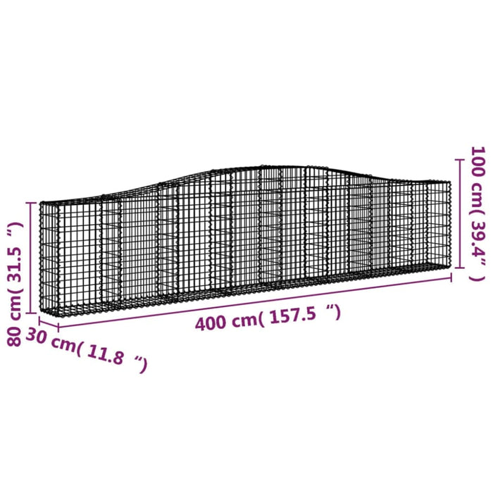 Arched Gabion Basket 400x30x80/100 Cm Galvanised Iron Optaba