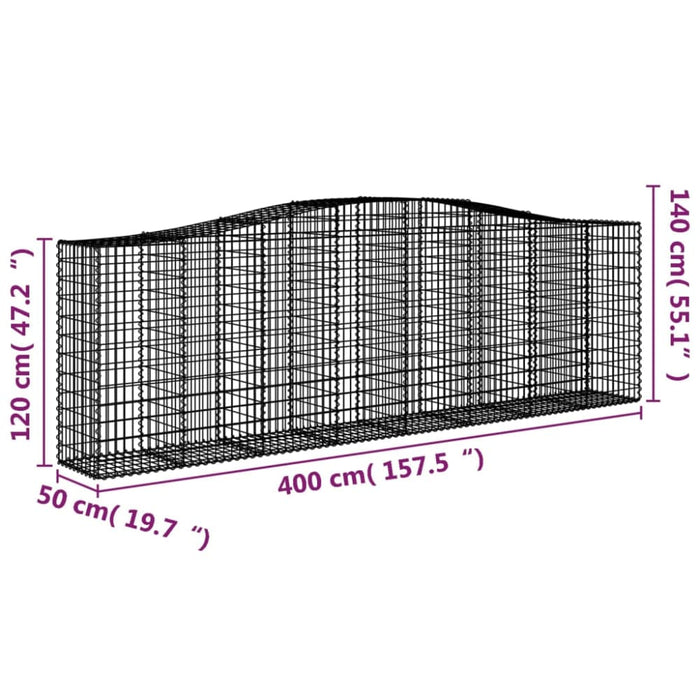 Arched Gabion Basket 400x50x120/140 Cm Galvanised Iron