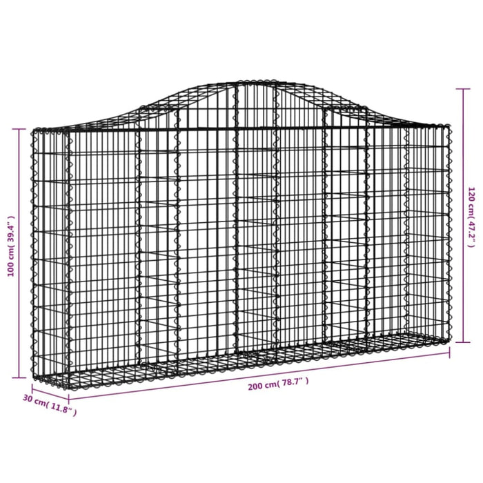 Arched Gabion Baskets 2 Pcs 200x30x100/120 Cm Galvanised