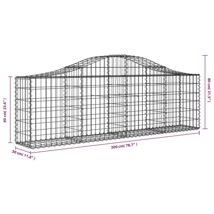 Arched Gabion Baskets 2 Pcs 200x30x60/80 Cm Galvanised Iron