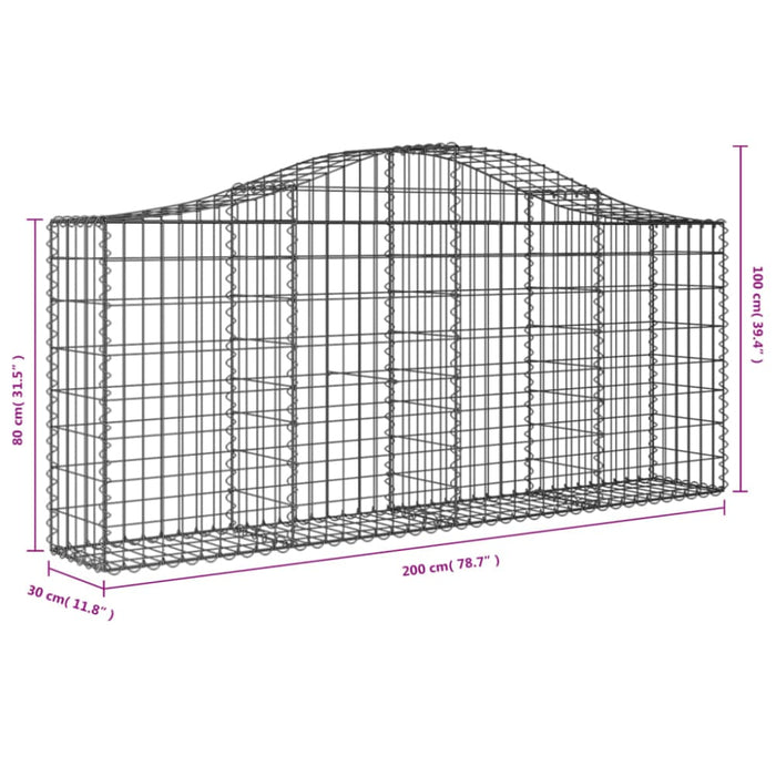 Arched Gabion Baskets 2 Pcs 200x30x80/100 Cm Galvanised