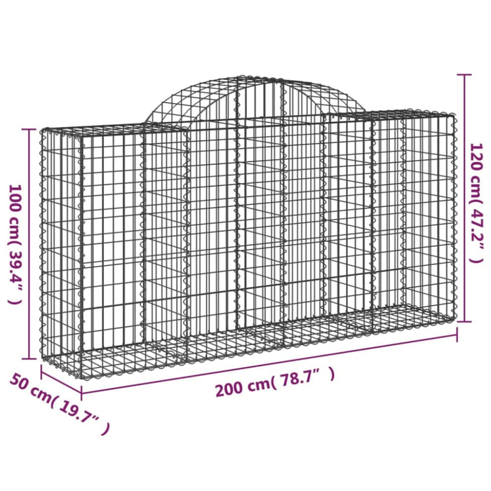 Arched Gabion Baskets 2 Pcs 200x50x100/120 Cm Galvanised