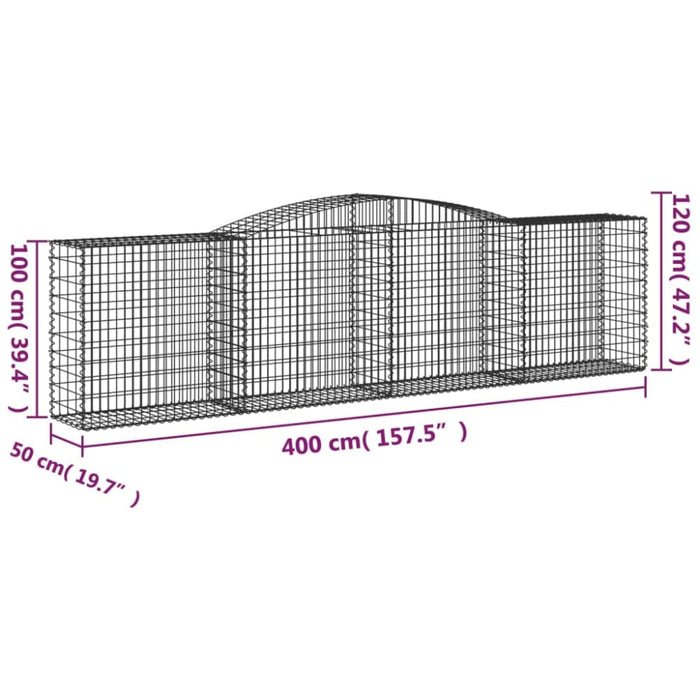 Arched Gabion Baskets 2 Pcs 400x50x100/120 Cm Galvanised