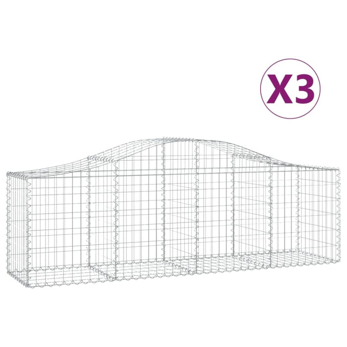 Arched Gabion Baskets 3 Pcs 200x50x60/80 Cm Galvanised Iron
