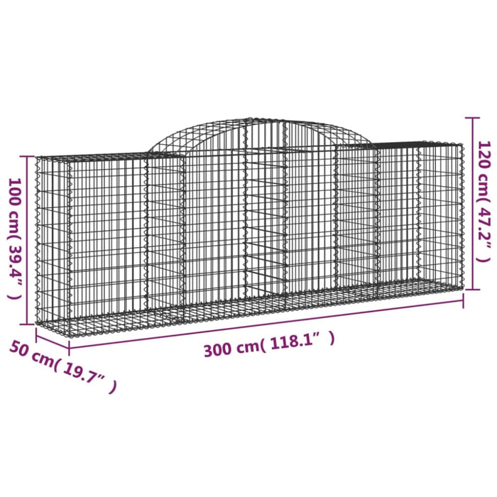 Arched Gabion Baskets 3 Pcs 300x50x100/120 Cm Galvanised