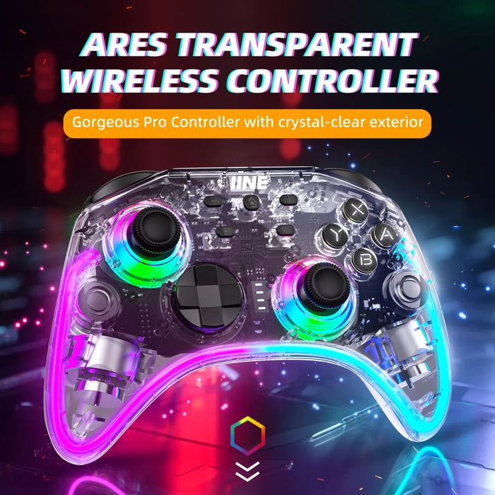 Ares Transparent Wireless Controller with Headset Jack Rgb