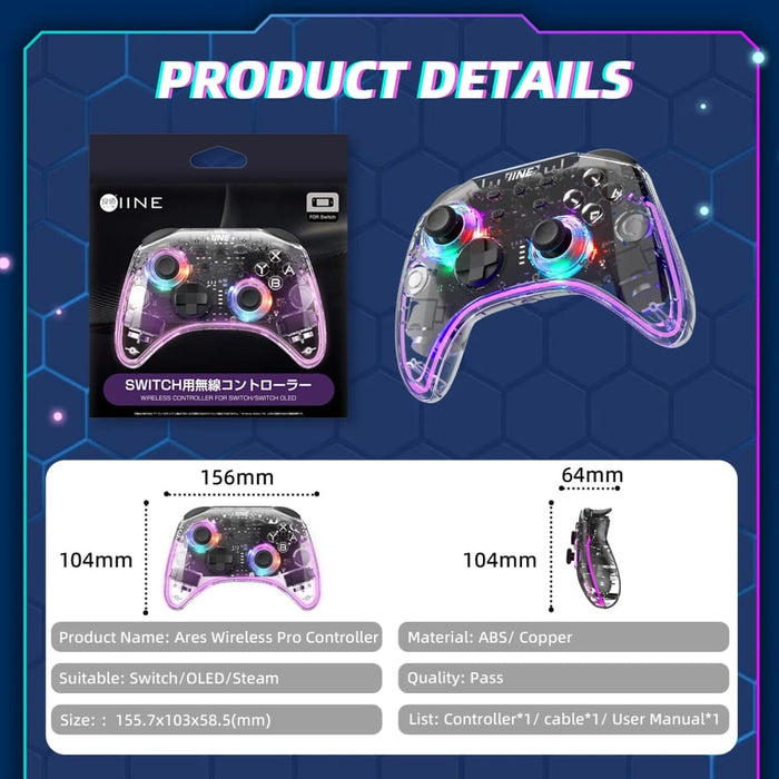 Ares Transparent Wireless Controller with Headset Jack Rgb