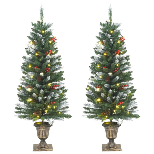 Artificial Christmas Trees 2 Pcs 100 Leds Green and White