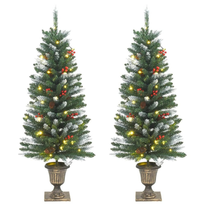 Artificial Christmas Trees 2 Pcs 100 Leds Green and White