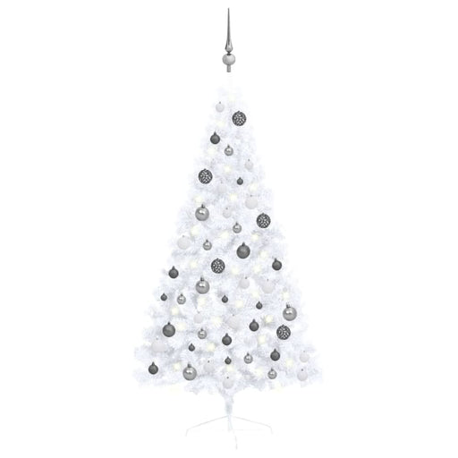 Artificial Half Christmas Tree With Leds&ball Set White 150