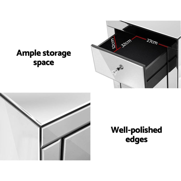 Artiss Set of 2 Bedside Tables Drawers Mirrored Side End