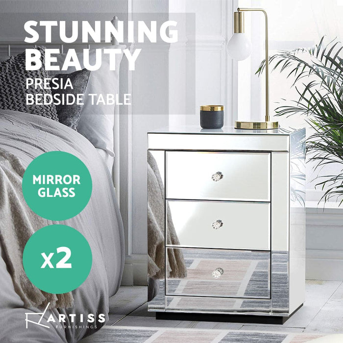 Artiss Set of 2 Bedside Tables Drawers Mirrored Side End