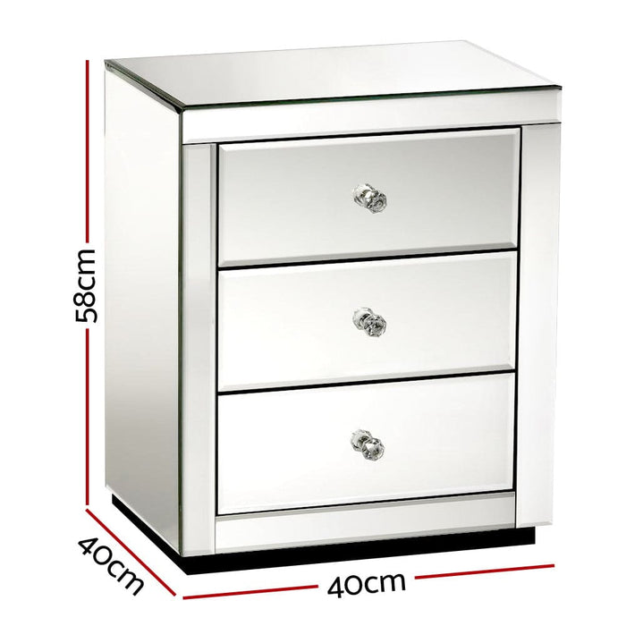 Artiss Set of 2 Bedside Tables Drawers Mirrored Side End