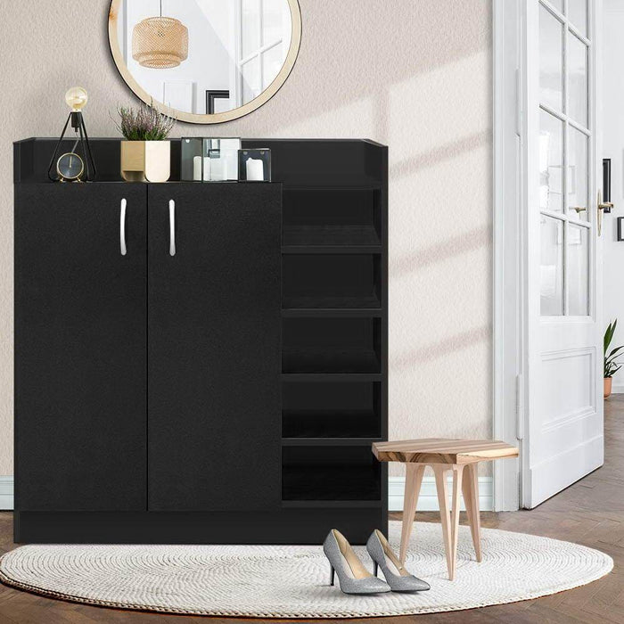 Artiss 2 Doors Shoe Cabinet Storage Cupboard - Black
