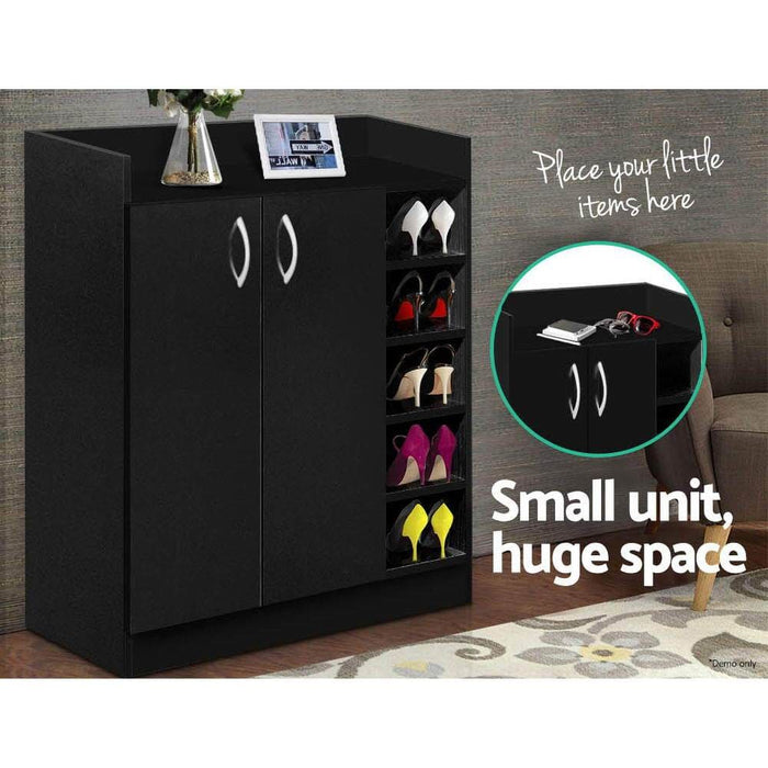 Artiss 2 Doors Shoe Cabinet Storage Cupboard - Black