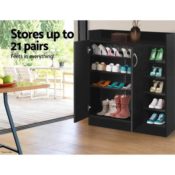 Artiss 2 Doors Shoe Cabinet Storage Cupboard - Black
