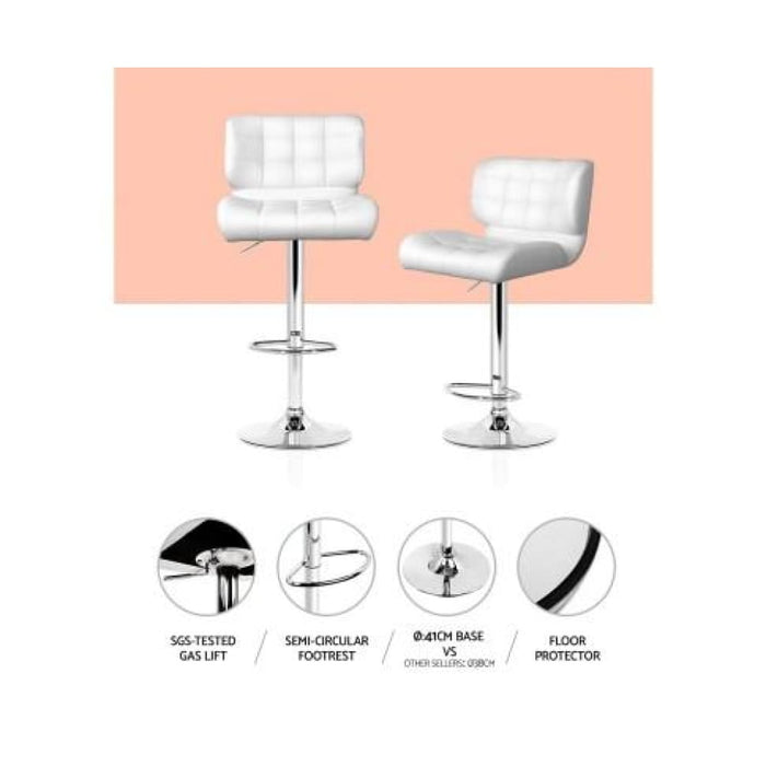 Artiss Set of 2 Pu Leather Gas Lift Bar Stools - White