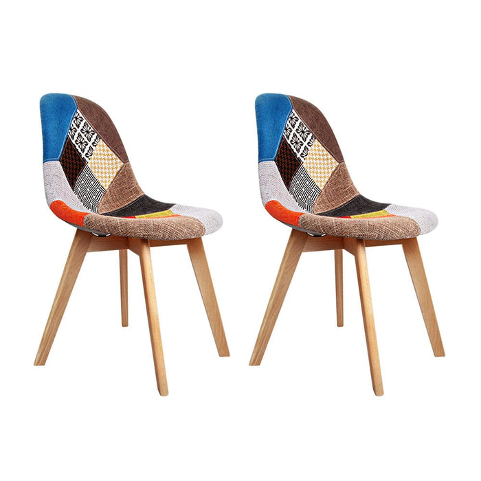 Artiss Set of 2 Retro Beech Fabric Dining Chair - Multi