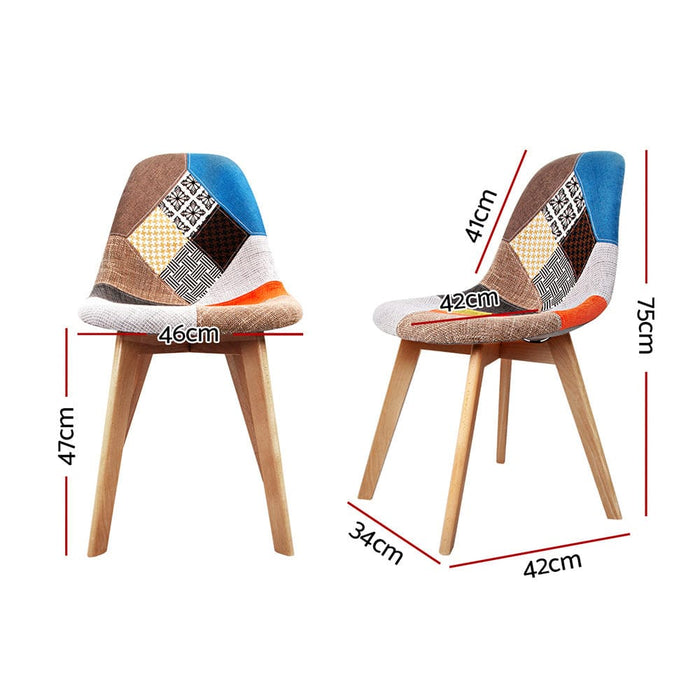 Artiss Set of 2 Retro Beech Fabric Dining Chair - Multi