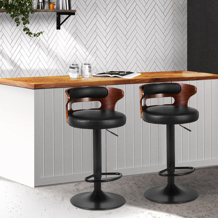 Artiss Set of 2 Bar Stools Kitchen Wooden Gas Lift Pu