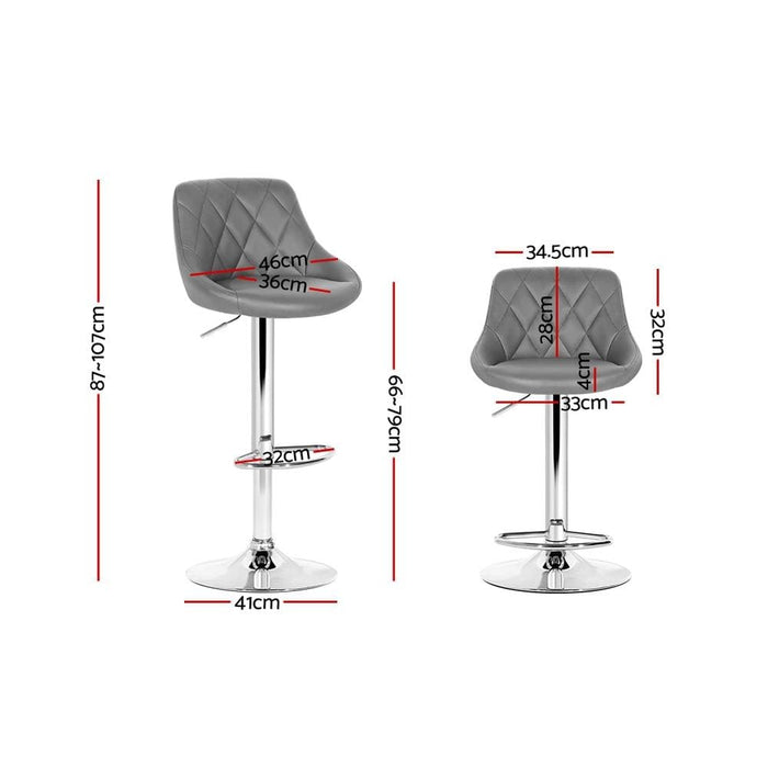 Artiss Set of 2 Bar Stools Pu Leather Diamond Style - Grey