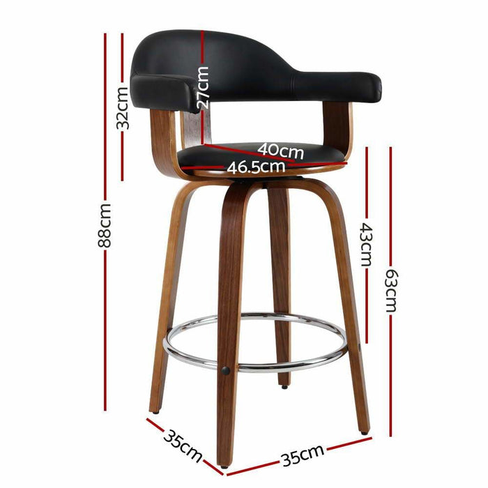 Artiss Set of 2 Bar Stools Pu Leather Wooden Swivel - Wood