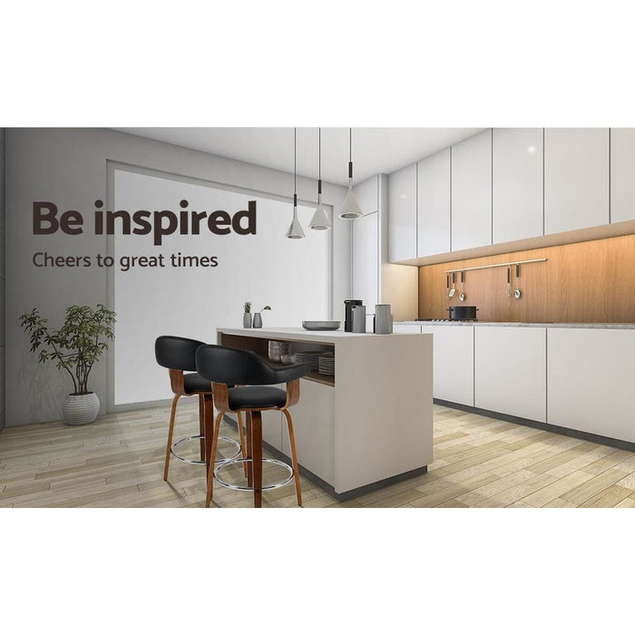 Artiss Set of 2 Bar Stools Pu Leather Wooden Swivel - Wood