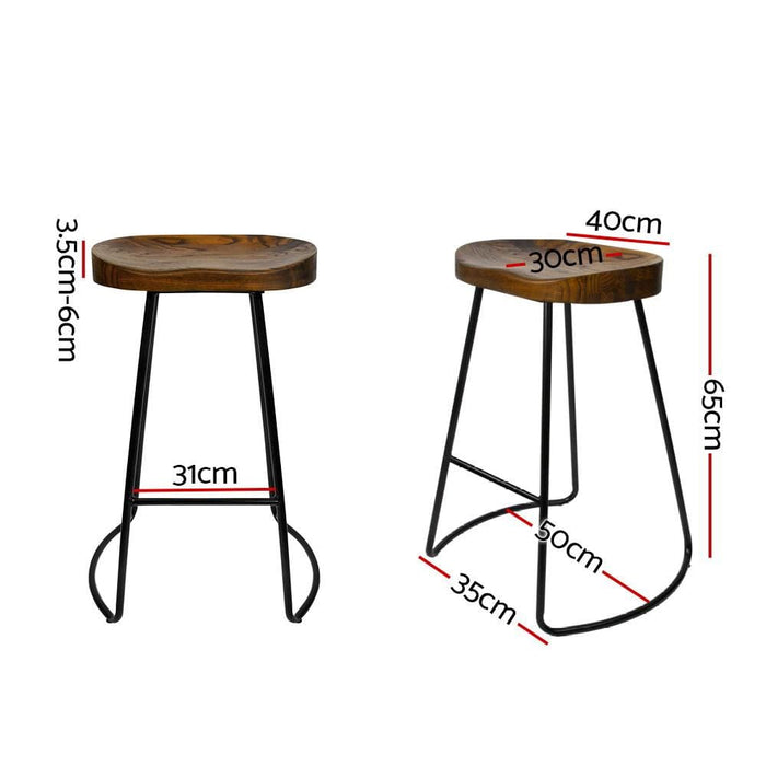 Artiss Set of 2 Elm Wood Backless Bar Stools 65cm - Black