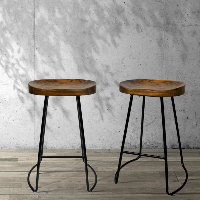 Artiss Set of 2 Elm Wood Backless Bar Stools 65cm - Black