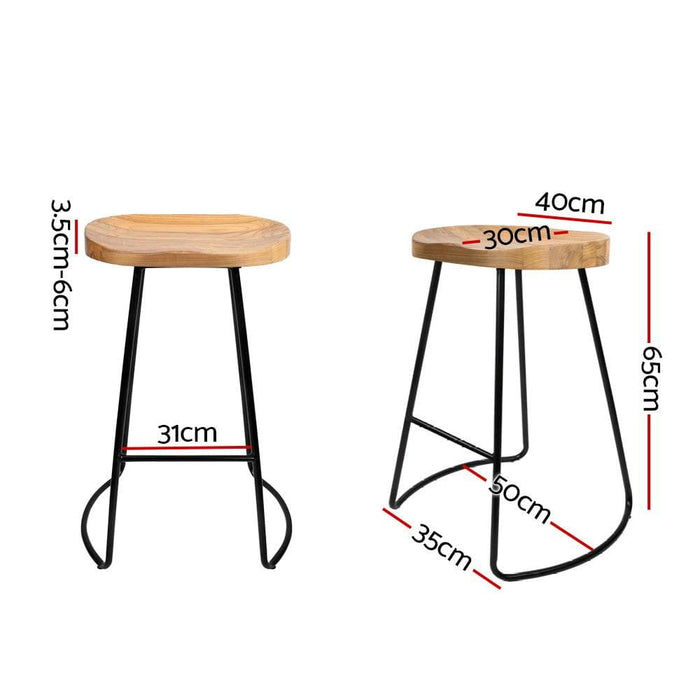 Artiss Set of 2 Elm Wood Backless Bar Stools 65cm - Black