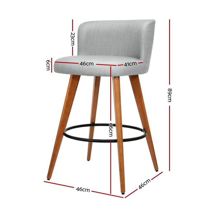 Artiss Set of 2 Wooden Fabric Bar Stools Circular Footrest