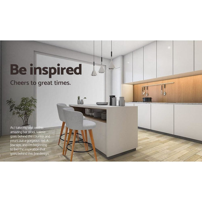 Artiss Set of 2 Wooden Fabric Bar Stools Circular Footrest