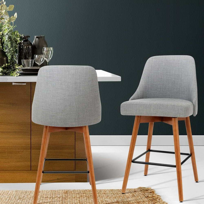 Artiss Set of 2 Wooden Fabric Bar Stools Square Footrest