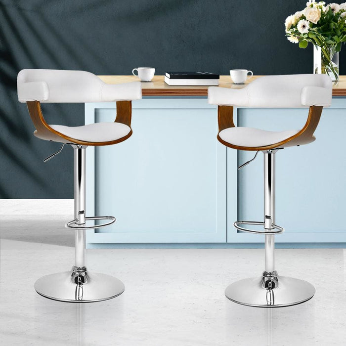 Artiss Set of 2 Wooden Pu Leather Bar Stool - White