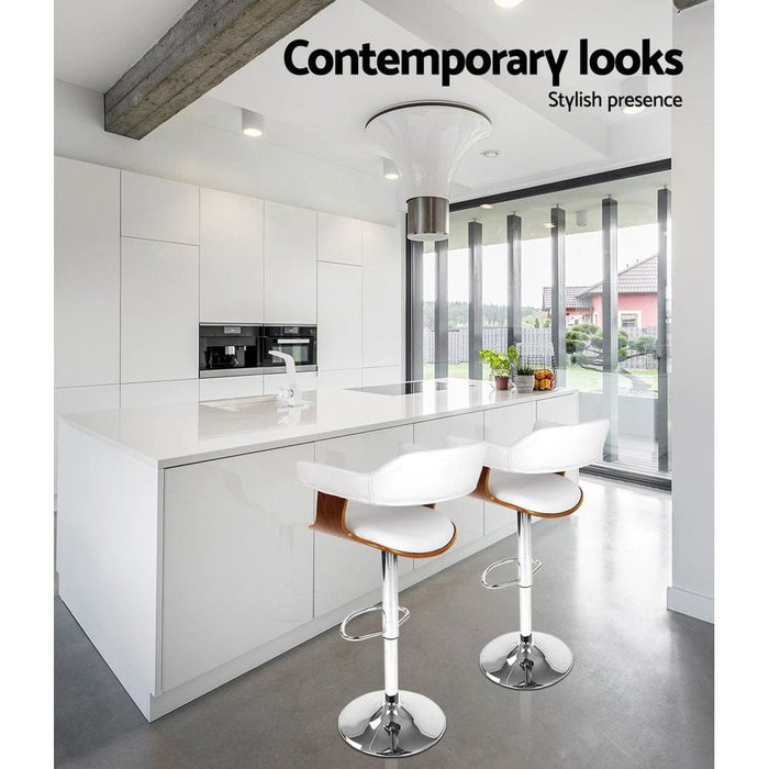 Artiss Set of 2 Wooden Pu Leather Bar Stool - White