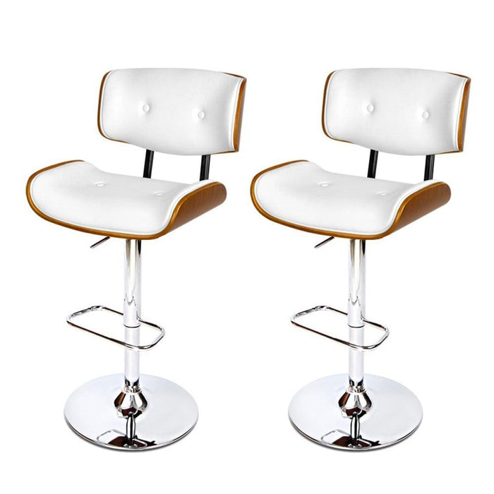 Artiss Set of 2 Wooden Gas Lift Bar Stool - White and Chrome