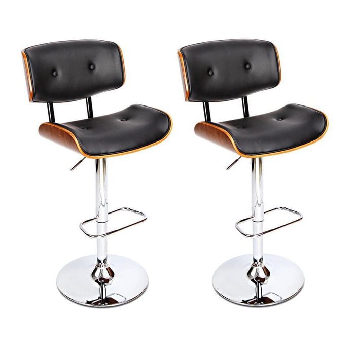 Artiss Set of 2 Wooden Gas Lift Bar Stools - Black