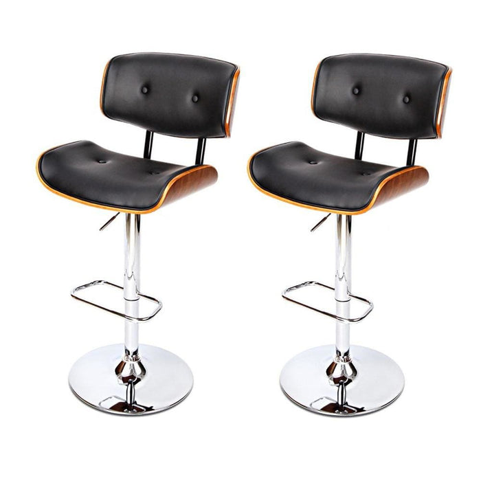 Artiss Set of 2 Wooden Gas Lift Bar Stools - Black