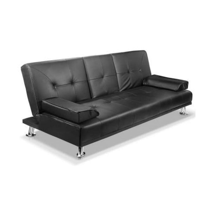 Artiss 3 Seater Pu Leather Sofa Bed - Black